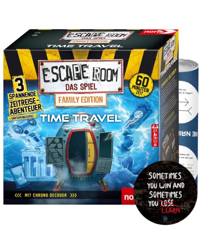 Escape Room Time Travel (Family Edition) – Juego familiar y social, incluye 3 casos, descodificador de cronógrafo, a partir de 10 años, 5 pegatinas de Escape y 1 póster de ilusión óptica