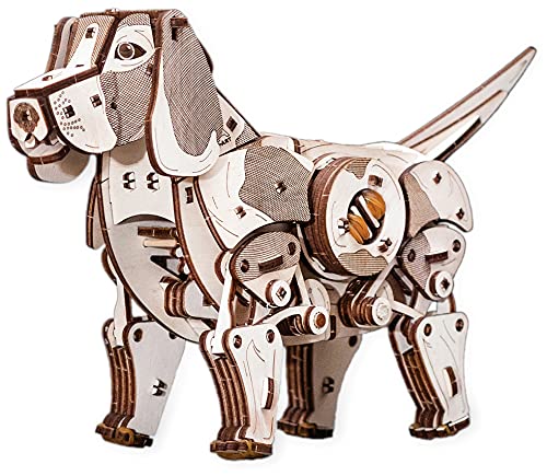 EWA Eco-Wood-Art Perro 3D mecánico de Madera-Puzzle para Adultos y Adolescentes-Montaje sin pegamento-246 Piezas, Color Naturaleza (Puppy)