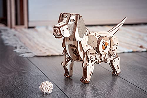 EWA Eco-Wood-Art Perro 3D mecánico de Madera-Puzzle para Adultos y Adolescentes-Montaje sin pegamento-246 Piezas, Color Naturaleza (Puppy)