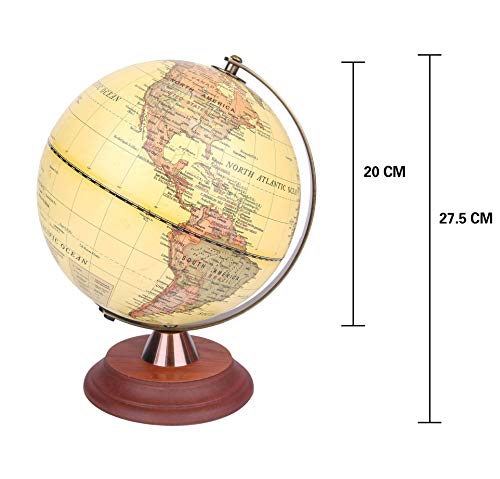 Exerz Globo Iluminado 20cm / Globo Antiguo Soporte de Madera - Mapa en inglés - Lámpara LED iluminada 2 en 1 - Globo para niños de día y de Noche - Escritorio de Oficina de decoración