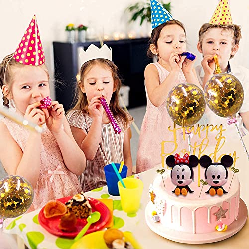 FANDE Decoracion para Tartas, 9 piezas Tarta de Mickey de Cumpleaños Globo de Confeti Happy Birthday Topper Estrellas para Fiestas, Bodas, Aniversarios, Niños