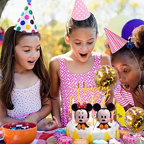 FANDE Decoracion para Tartas, 9 piezas Tarta de Mickey de Cumpleaños Globo de Confeti Happy Birthday Topper Estrellas para Fiestas, Bodas, Aniversarios, Niños