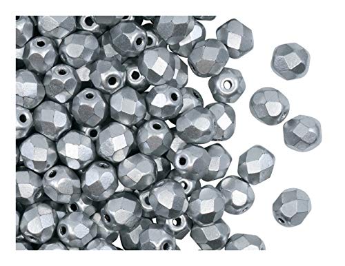 Fire-Polished Beads, 6 mm, 50 piezas, cuentas redondas checas de vidrio facetado, pulido al fuego, Crystal Bronze Aluminum (Silver Matte)