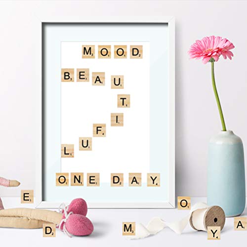 FOCCTS 1000pcs Madera Alfabeto Scrabble Azulejos Letras Manualidades Artesanía Ideal para DIY Decoración y Educación Preescolar para Niños Letras para Jugar