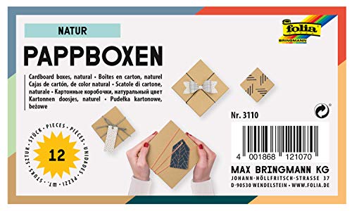 folia-12 Cajas de cartón en diseño Natural, en Diferentes tamaños, Bonito Paquete de Regalo para Decorar y diseñar Individualmente, Ideal para Cualquier ocasión (Bringmann 3110)
