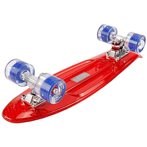 FunTomia Mini Board monopatín Skateboard 57cm - con o sin LED Ruedas - Wheel 59mmx45mm (82A) - Rodamiento ABEC-11 (Rojo/Azul - con LED)