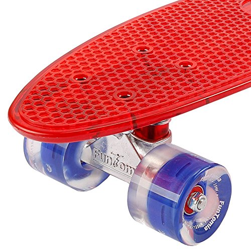 FunTomia Mini Board monopatín Skateboard 57cm - con o sin LED Ruedas - Wheel 59mmx45mm (82A) - Rodamiento ABEC-11 (Rojo/Azul - con LED)