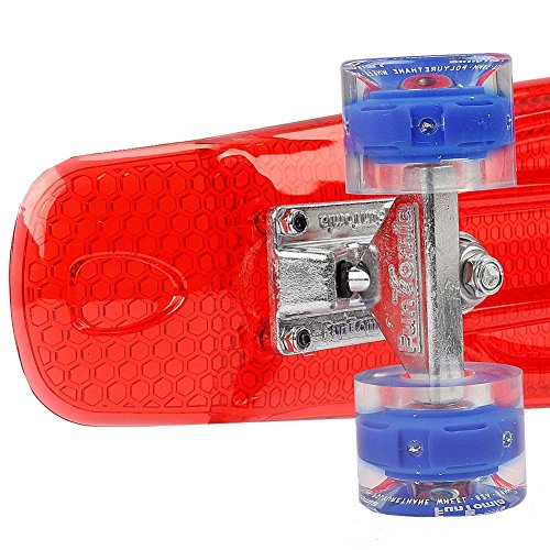 FunTomia Mini Board monopatín Skateboard 57cm - con o sin LED Ruedas - Wheel 59mmx45mm (82A) - Rodamiento ABEC-11 (Rojo/Azul - con LED)