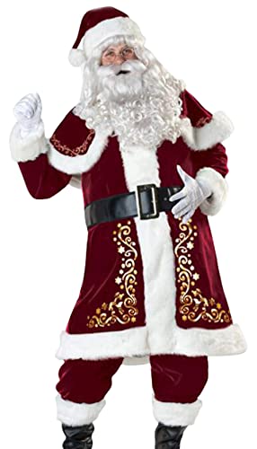 GEMVIE Disfraz de Papá Noel Unisex 9 Piezas Disfraz de Papá Noel Hombre Papá Noel Cosplay Traje de Navidad (L)