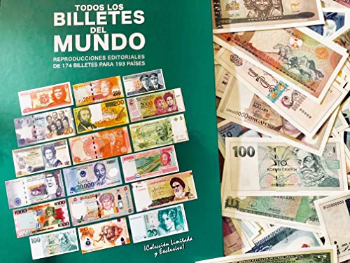 Genérico 174 Billetes del Mundo Impresos en Papel Moneda, una reproducción Fiel y restaurada de Billetes representativos de Todas Las divisas del Mundo. Incluye Libro-Expositor