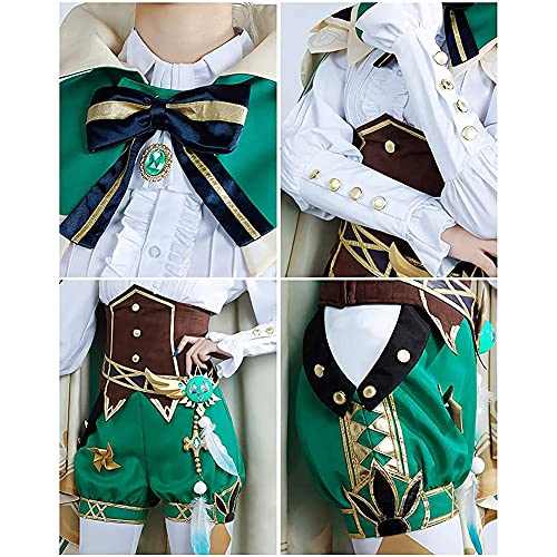 Genshin Impact Venti Disfraz de cosplay, personaje del juego Venti Outfits Conjunto de vestido de uniforme con pelucas Sombrero Juego de rol de anime Disfraz de fiesta Conjunto para adultos Halloween