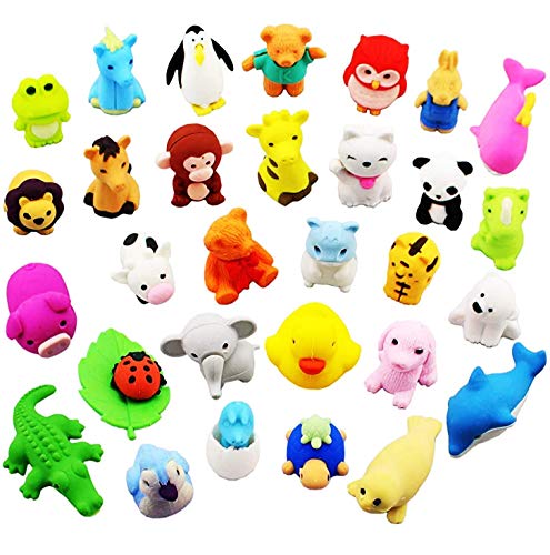 Gomas de Borrar Animal 36PCS Juguete Desmontable Mini Lápiz de Goma Conjunto de Borrador para Niños Regalo fiesta de cumpleaños Navidad oficina Escuela Papeleria Suministros