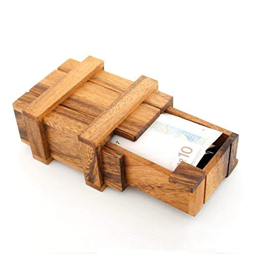 Goods & Gadgets caja de madera mágica para dinero, regalo, juego de madera para pensar