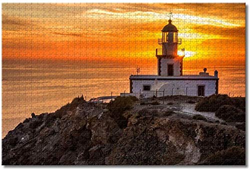 Grecia Santorini Akrotiri Lighthouse Rompecabezas para Adultos Niños 1000 Piezas Juego de Rompecabezas de Madera para Regalos Decoración del hogar Recuerdos Especiales de Viaje