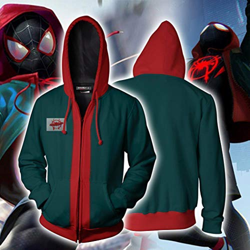 GUOHANG Miles Morales Spider Hombre con Capucha Sudadera con Capucha Disfraz para niños o Adultos Traje de Traje de Spiderman, Spiderman Traje Traje Halloween Carnaval Cosplay,Negro,145cm ~ 155cm