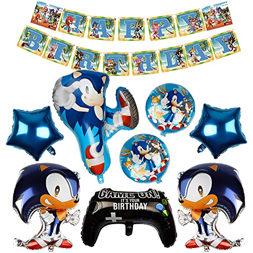 Gxhong Sonic Fiesta Decoración Cumpleaños Globos Aluminio Globo Pancarta de Cumpleaños Decoracion para Decoracion de Fiesta de Cumpleaños Niño Niña, 9 Piezas