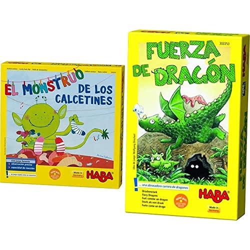 HABA Monstruo De Los Calcetines ESP (302255), Juego De Búsqueda 2 6 Jugadores De 4 A 99 Años, Multicolor + Fuerza De Dragón ESP (302253)