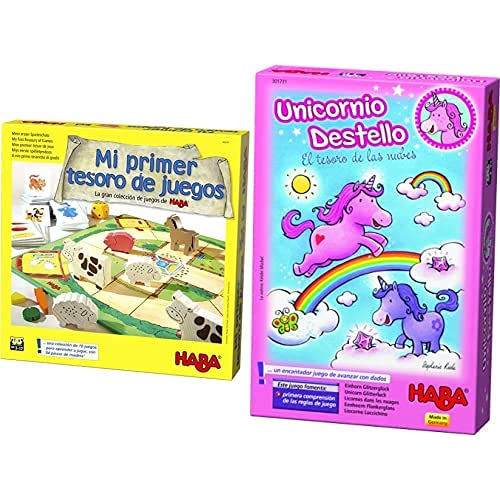 HABA Primer Tesoro De Juegos-ESP (302243)+- Unicornio Destello El Tesoro De Las Nubes (301771)