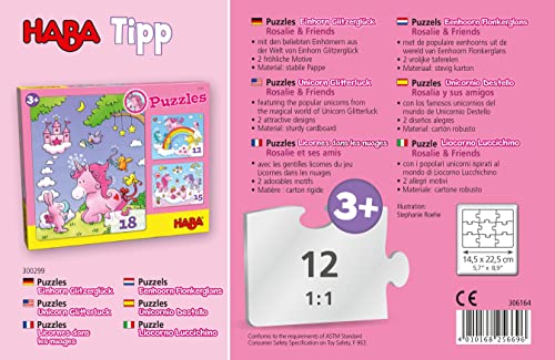 HABA- Puzzles Unicornio Destello – Rosalía y Sus Amigos Infantil, Multicolor (306164)