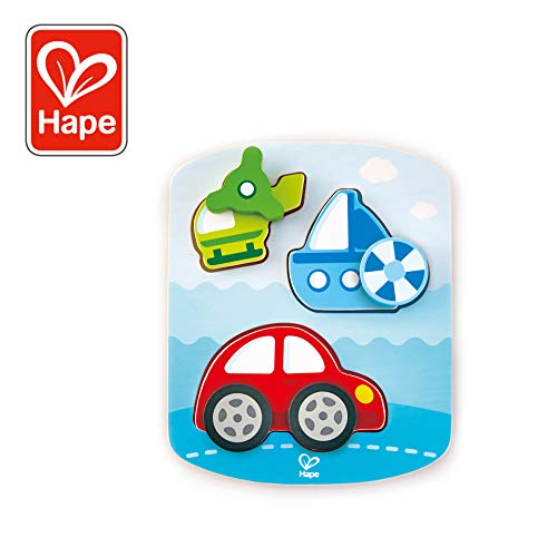 Hape International- Hape E1607 Dynamisches Fahrzeugpuzzle Puzle Vehículos Dinámico, Multicolor