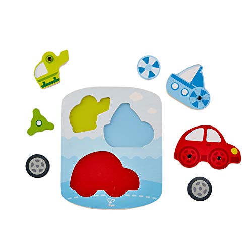 Hape International- Hape E1607 Dynamisches Fahrzeugpuzzle Puzle Vehículos Dinámico, Multicolor