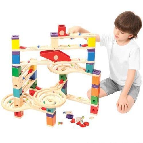 Hape Quadrilla Vertigo Wooden Marble Run Construction System, Juego de carreras de canicas de madera Juguete de laberinto para niños