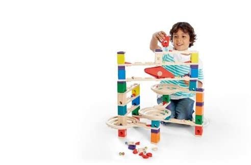 Hape Quadrilla Vertigo Wooden Marble Run Construction System, Juego de carreras de canicas de madera Juguete de laberinto para niños