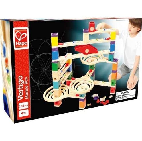 Hape Quadrilla Vertigo Wooden Marble Run Construction System, Juego de carreras de canicas de madera Juguete de laberinto para niños