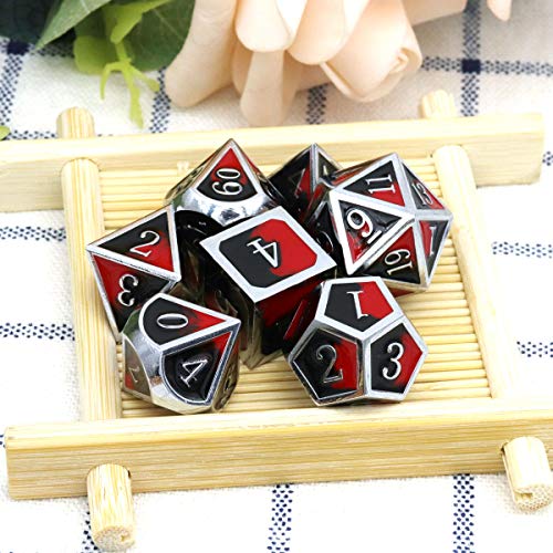 Haxtec Juego de dados de metal D&D Polyhedral DND Dice para mazmorras y dragones RPG Juegos de mesa - Plata Negro Rojo (Vampiro)