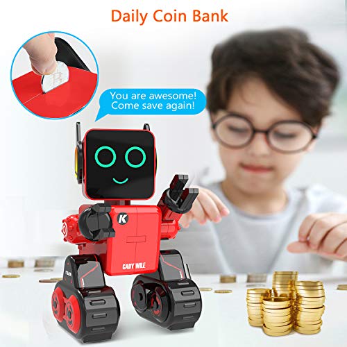 HBUDS Robot para Niños, Recargable Robots de Juguete Robots de Control Remoto Inteligente Que Puede Hablar(Solo en inglés) Caminar, Danza, Grabación de Voz, Control Tactil, Voz Ajustable (Rojo)