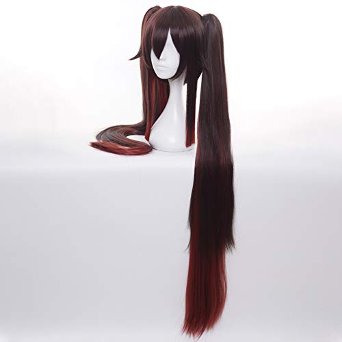 HIROAKIYA Hu Tao Wig, Genshin Impact Hu Tao Cosplay Wig with Clip Ponytail & Wig Cap, Peluca Marron Cola de Caballo Cosplay Anime