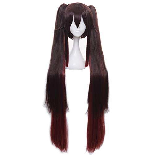 HIROAKIYA Hu Tao Wig, Genshin Impact Hu Tao Cosplay Wig with Clip Ponytail & Wig Cap, Peluca Marron Cola de Caballo Cosplay Anime