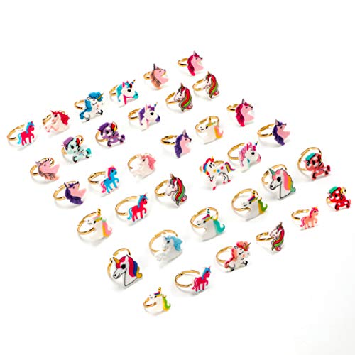 HOWAF 36 Piezas Unicornio Cumpleaños, Ajustables Anillos para niñas, Princesa Joyas Anillos Jugar para Niños Niñas Regalos para Cumpleaños Infantiles