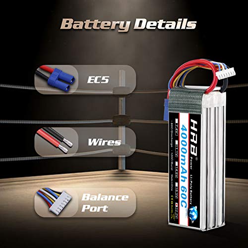 HRB 2pcs 6S 22.2V 4000mAh 60C Lipo batteria con Spina EC5 per RC Quadcopter elicottero Auto camion Barca Hobby