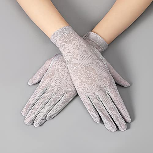 IAMZHL Summer Women Sexy Lace Sun Protection Sunscreen Outdoor Drive Cycling Touch Screen Anti-UV Mesh Breathable Thin Ice Silk Gloves - apricot,23cmx8.5cm