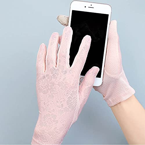 IAMZHL Summer Women Sexy Lace Sun Protection Sunscreen Outdoor Drive Cycling Touch Screen Anti-UV Mesh Breathable Thin Ice Silk Gloves - apricot,23cmx8.5cm