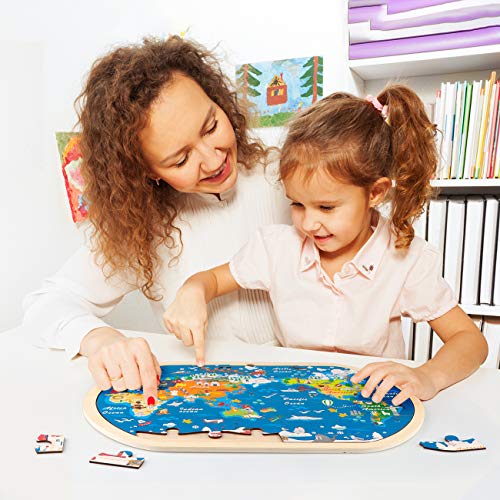 Jacootoys Puzzles de Madera Educación Juguetes Bebes 31 Piezas Rompecabezas del Mapa del Mundo para Niños de 3 a 6 años