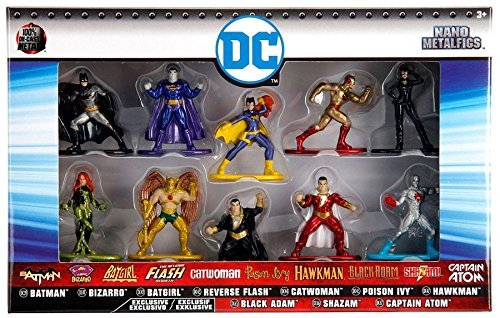 Jada DC Nano Metalfigs Batman, Bizarro, Batgirl, Flash, Catwoman Poisin Ivy, Hawkman, Black Adam, Shazam, Capitán Atom