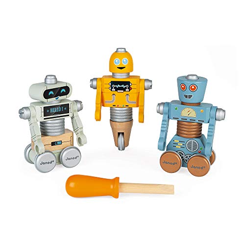 Janod - Robots Brico'Kids de Madera - Juguete de Construcción - Desarrolla la Motricidad Fina y la Imaginación - A partir de 3 Años, J06473