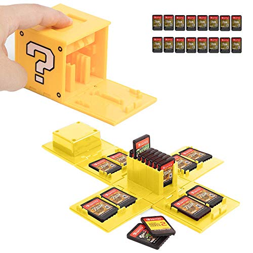 JEETA Estuche para Tarjeta de Memoria Nintendo Switch, Caja Protectora, portatarjetas para Videojuegos con 16 Ranuras para Tarjetas, Funda para Almacenamiento (Bloque de Preguntas Amarillo)