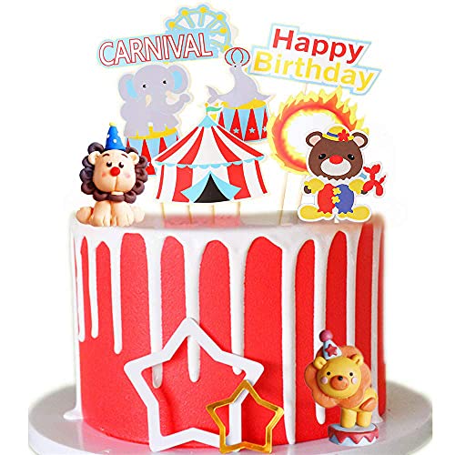 JeVenis Decoración de pastel de circo, decoración de tartas, decoración de circo, decoración de tartas, de cumpleaños, de circo, suministros de fiesta de cumpleaños, circo, decoración de baby shower