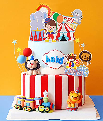 JeVenis Decoración de pastel de circo, decoración de tartas, decoración de circo, decoración de tartas, de cumpleaños, de circo, suministros de fiesta de cumpleaños, circo, decoración de baby shower