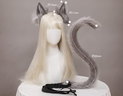 JIAHG Disfraz de Halloween de orejas de gato, cola de gato, conjunto de cosplay, cola de gato y orejas, orejas de gato, pasador para el pelo, para mujer, Halloween, carnaval, disfraces, cosplay