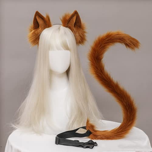 JIAHG Disfraz de Halloween de orejas de gato, cola de gato, conjunto de cosplay, cola de gato y orejas, orejas de gato, pasador para el pelo, para mujer, Halloween, carnaval, disfraces, cosplay