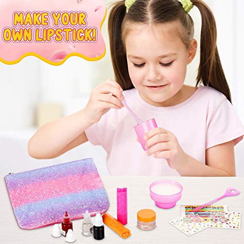 Jojoin Kit de Maquillaje para Niño, Pintalabios Niñas, Kit Haz Tu Propio Bálsamo Labial con 3 Aromas Frutales, Bálsamo Labial de Bricolaje Total 23 Accesorios, Regalos para Niñas 3+ Años