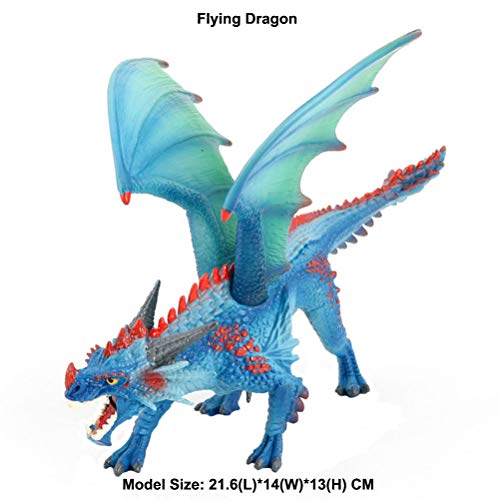 JOKFEICE Juguete de dinosaurio realista Flying Dragon Animal Figures Proyecto de ciencia, decoración de pasteles, juguetes educativos tempranos cumpleaños para niños pequeños de 3 4 5 (azul)