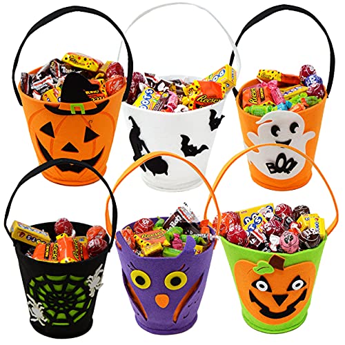 JOYIN 6 Pcs Cubos de 16,5cm con Asa para Bolsas de Truco o Trato, Regalos de Fiesta de Halloween, Cubos de Dulces