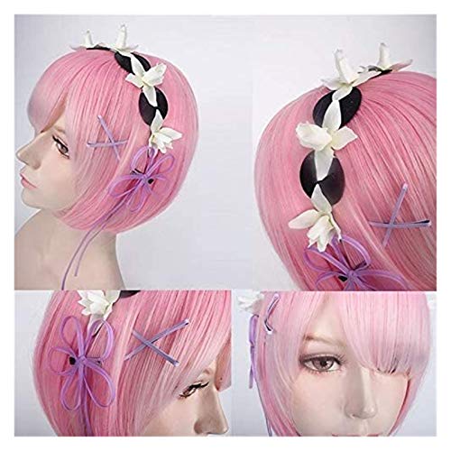 JPSOUP Rem Ram Peluca Re: Cero A Partir Vida en Otro Vestuario Azul y Rosa Mundial Accesorios Principales de Cosplay de Halloween, sólo Azul Peluca (Color : Pink One Set)