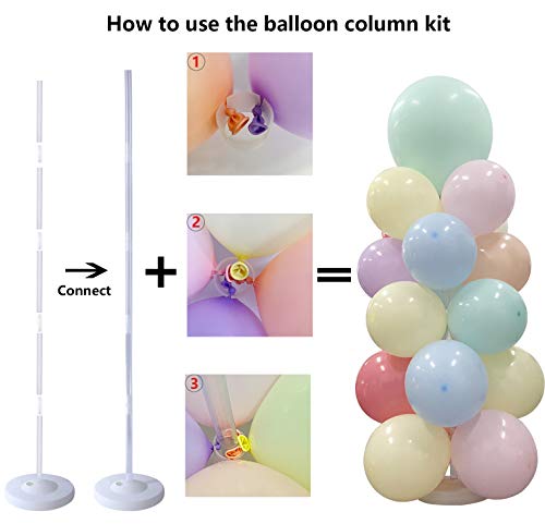 Juego de 2 columnas de globos de 1,5 m, 2 soportes de mesa de globo, 10 clips de flores de globo, 2 tiras de decoración de globos y 100 puntos de pegamento para cumpleaños, bodas, fiestas de fiestas