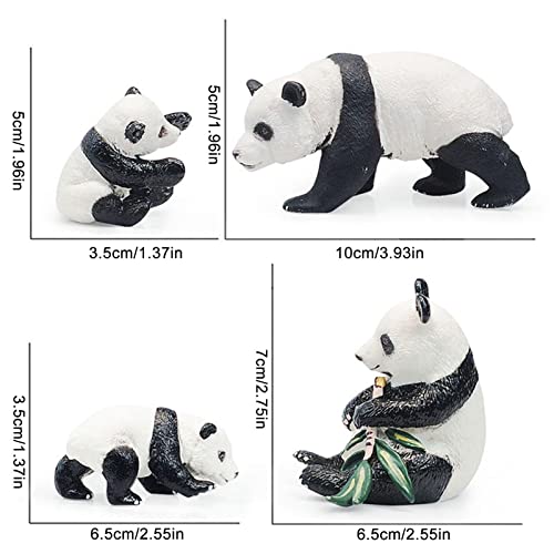 Juego de 4 figuras de oso panda sólidas de juguete de panda con animales realistas, juego familiar de figuras de bambú y panda bebé, juego de familia de panda con jardín de bambú